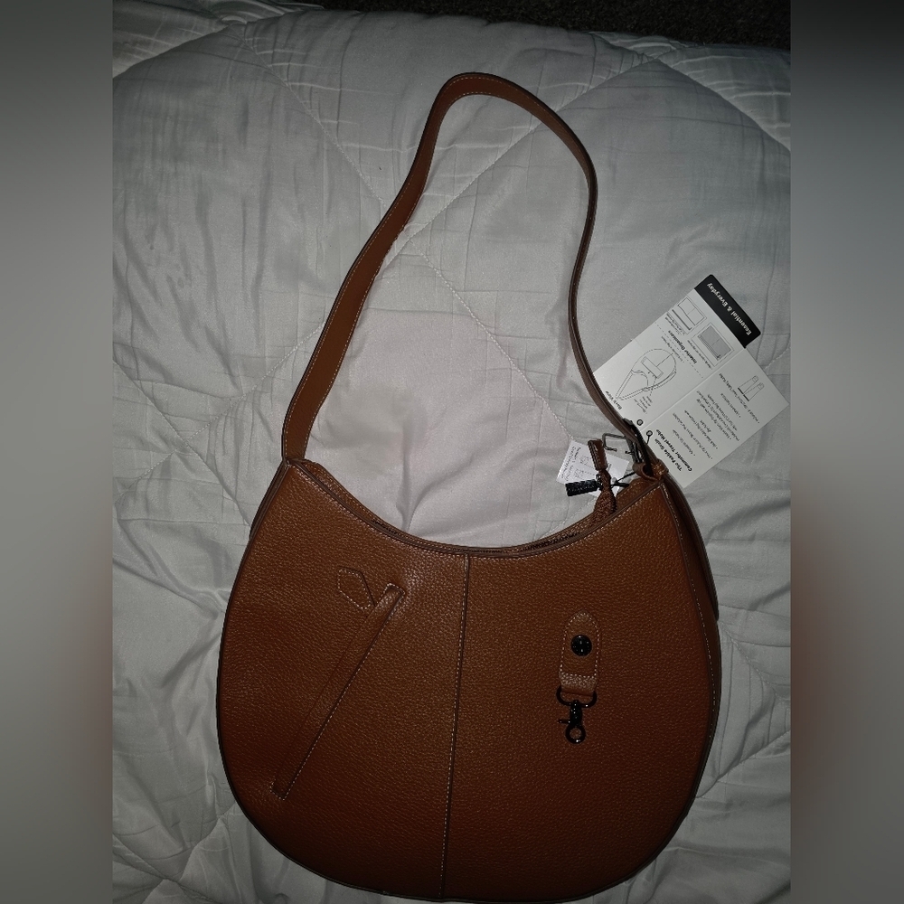 Max Studio XL Pebble Grain Commuter Travel Hobo Bag in Cognac Color - Picture 14 of 16